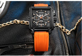 MEGIR Mens Watch Analog Chronograph Luxury with Black & Oranage Silicone Strap Wrist Watch For Men
