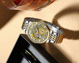 POEDAGAR Automatic Mechanical Luxury skeleton wrist watch stainless steel strap Analog Watch For Men