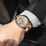 OVERFLY LIGE Mens Watch Analog Luxury Watch Rose Gold Case with Brown Leather Strap Wrist Watch For Men