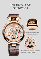 OVERFLY LIGE Mens Watch Analog Luxury Watch Rose Gold Case with Brown Leather Strap Wrist Watch For Men