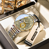 POEDAGAR Automatic Mechanical Luxury skeleton wrist watch stainless steel strap Analog Watch For Men