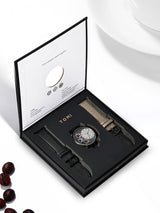 OVERFLY Tomi Gear Face Watch Mens Luxury Analog Watch with Black & Grey Strap Combo Set For Men