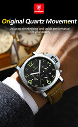 POEDAGAR Mens Watches Chronograph Luxury Leather Strap Wrist Watch For Men