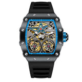 OVERFLY Onola Double Tourbillon Automatic Skeleton Mechanical Flywheel Unique Dial Luxury Men's Watch - 6828-BLK-RED