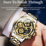 OVERFLY OLEVS Mens Watch Chronograph Luxury Watch with Gold Steel Strap wrist Watch For Men