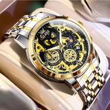 OVERFLY OLEVS Mens Watch Chronograph Luxury Watch with Gold Steel Strap wrist Watch For Men