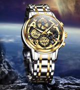 OVERFLY OLEVS Mens Watch Chronograph Luxury Watch with Gold Steel Strap wrist Watch For Men
