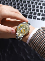 POEDAGAR Automatic Mechanical Luxury skeleton wrist watch stainless steel strap Analog Watch For Men