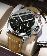 POEDAGAR Mens Watches Chronograph Luxury Leather Strap Wrist Watch For Men