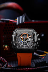 T5 Mens Watch Analog Chronograph Luxury Watch With Black Dial & Brown Silicone Strap Wrist Watch For Men