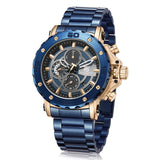 T5 Mens Analog Chronograph Luxury Watch with Rose Gold with Blue Strap Wrist Watch For Men