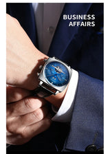 AILANG Analog Automatic Mechanical Luxury Multifunction Mens Watch With Blue Dial & Black strap wrist Watch For Men