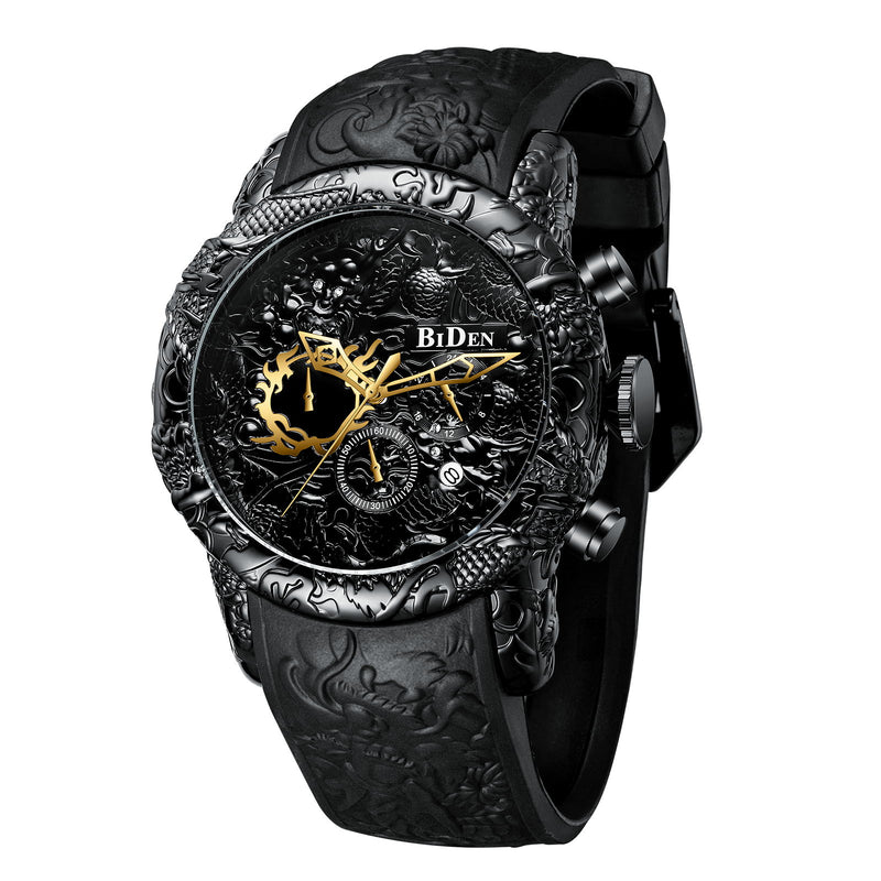 OVERFLY BIDEN Analog Chronograph Dragon Dial Luxury Men's Watch (NOW IN INDIA)(BD-129-Gold)