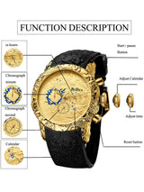 OVERFLY BIDEN Analog Chronograph Dragon Dial Luxury Men's Watch (NOW IN INDIA)(BD-129-Black-Gold)