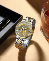 POEDAGAR Automatic Mechanical Luxury skeleton wrist watch stainless steel strap Analog Watch For Men