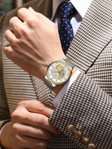 POEDGAR Automatic Mechanical Luxury skeleton wrist watch stainless steel strap Analog Watch For Men