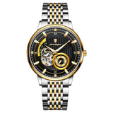 POEDGAR Automatic Mechanical Luxury skeleton wrist watch stainless steel strap Analog Watch For Men