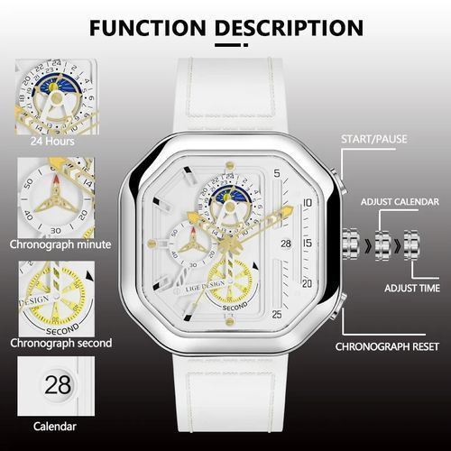 OVERFLY LIGE Luxury Square Dial Men's Analog Chronograph Watch (NOW IN INDIA)-White