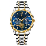 OVERFLY POEDAGAR Mens Watch Analog Luxury Watch Blue with Gold Dial And Gold & Steel Strap wrist Watch For Men