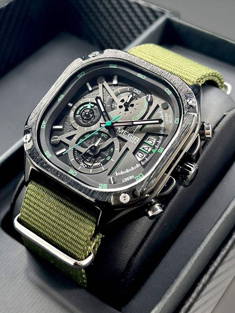 MEGIR Men's Watch Analog Chronograph Luxury with Gree Neto Strap wrist Watch For Men