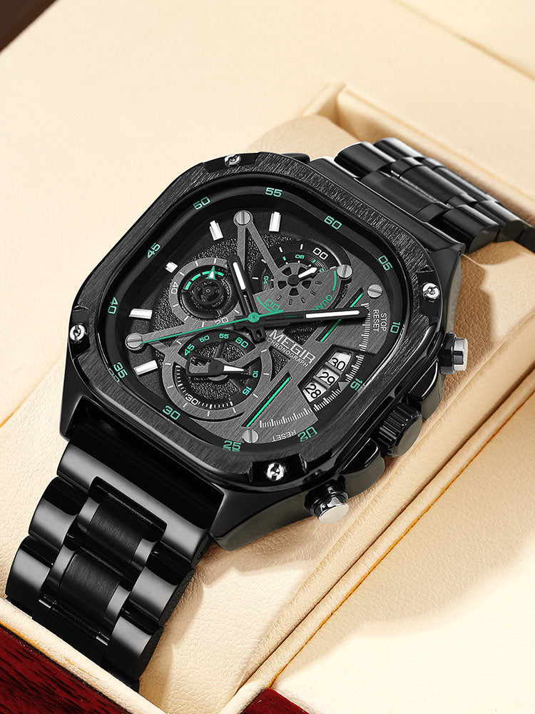 MEGIR Men's Watch Analog Chronograph Luxury with Gree Neto Strap wrist Watch For Men