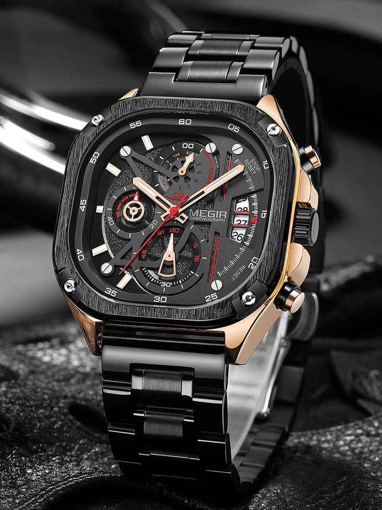 MEGIR Men's Watch Analog Chronograph Luxury with Red Neto Strap wrist Watch For Men