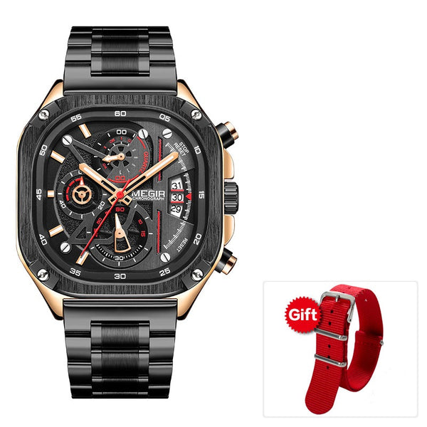 MEGIR Men's Watch Analog Chronograph Luxury with Red Neto Strap wrist Watch For Men