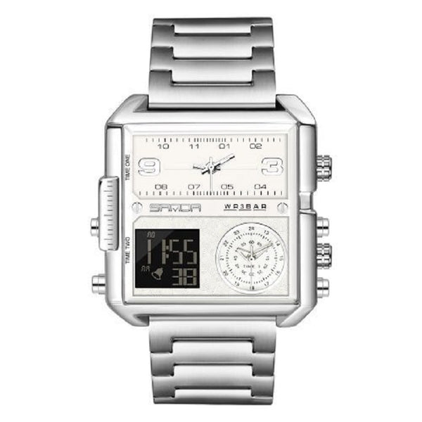 OVERFLY SANDA NOW IN INDIA - Square Dial Men's Analog & Digital Chronograph Watch (Silver)