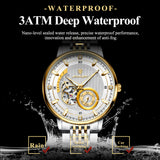 POEDGAR Automatic Mechanical Luxury skeleton wrist watch stainless steel strap Analog Watch For Men