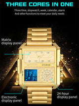 OVERFLY SANDA NOW IN INDIA - Square Dial Men's Analog & Digital Chronograph Watch (GOLD & BLACK)