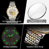 POEDGAR Automatic Mechanical Luxury skeleton wrist watch stainless steel strap Analog Watch For Men