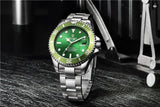 OVERFLY TEVISE Automatic Skeleton Mechanical Luxury Watch with Green Dial and Silver Strap wrist Watch for Men