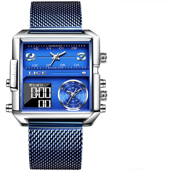 OVERFLY LIGE Square Dial Men's Analog & Digital Chronograph Watch (Blue)