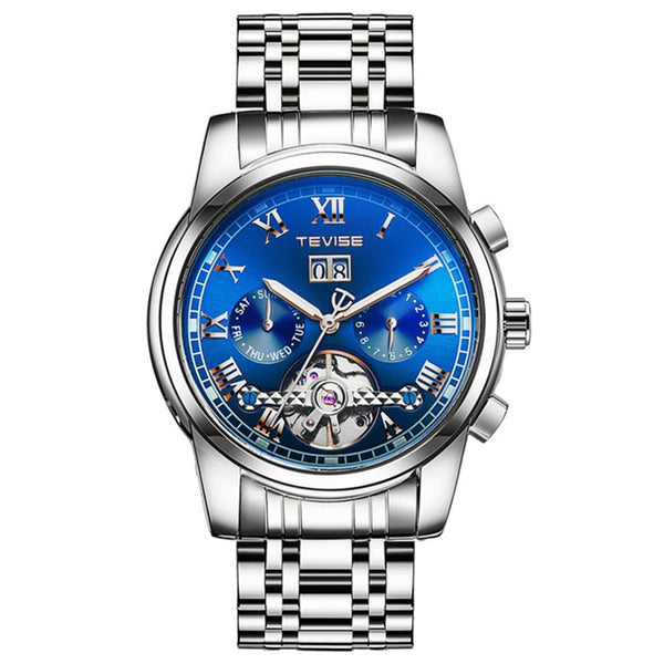 OVERFLY TEVISE Automatic Chronograph Luxury Watch for Men (T9005-Blue-Silver)