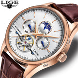 LIGE Automatic Chronograph Mechanical Skeleton Luxury Dail Men's Watch(LG-9843-Black)