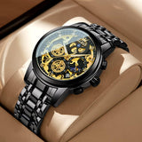 OVERFLY OLEVS Mens Watch Chronograph Luxury Watch with Black Steel Strap wrist Watch For Men
