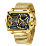 OVERFLY FOXBOX 3 Time Zones Analog Digital Luxury Chronograph Watch for Men (FB009-Gold)