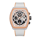 OVERFLY T5 Mens Watch Analog Chronograph Luxury Watch With White & Rose Gold Dial & White Silicone Strap Wrist Watch For Men