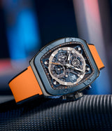 OVERFLY T5 Mens Watch Analog Chronograph Luxury Watch With Blue Dial & Orange Silicone Strap Wrist Watch For Men