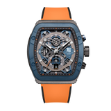 OVERFLY T5 Mens Watch Analog Chronograph Luxury Watch With Blue Dial & Orange Silicone Strap Wrist Watch For Men