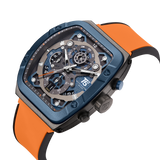 OVERFLY T5 Mens Watch Analog Chronograph Luxury Watch With Blue Dial & Orange Silicone Strap Wrist Watch For Men