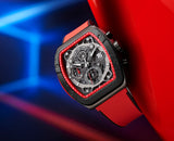 OVERFLY T5 Mens Watch Analog Chronograph Luxury Watch With Black Dial & Red Silicone Strap Wrist Watch For Men