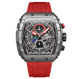 OVERFLY T5 Mens Watch Analog Chronograph Luxury Watch With Black Dial & Red Silicone Strap Wrist Watch For Men