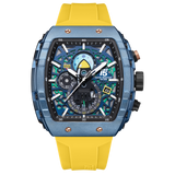 OVERFLY T5 Mens Watch Analog Chronograph Luxury Watch With Blue Dial & Yellow Silicone Strap Wrist Watch For Men