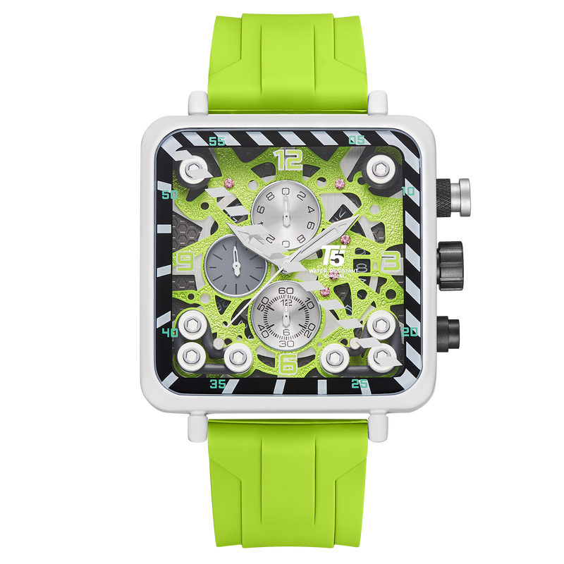 OVERFLY T5 Mens Watch Analog Chronograph Luxury Watch With Green Dial & Green Silicone Strap Wrist Watch For Men