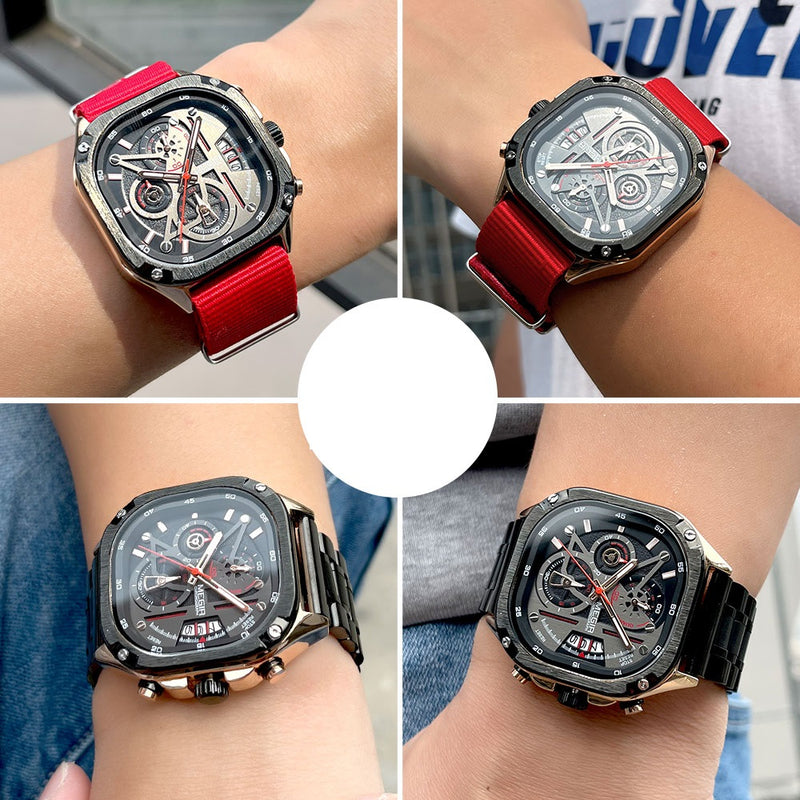 MEGIR Men's Watch Analog Chronograph Luxury with Red Neto Strap wrist Watch For Men