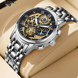 OVERFLY LIGE Mens Watch Analog Chronograph Luxury Watch Gold and  Steel Strap Wrist Watch For Men