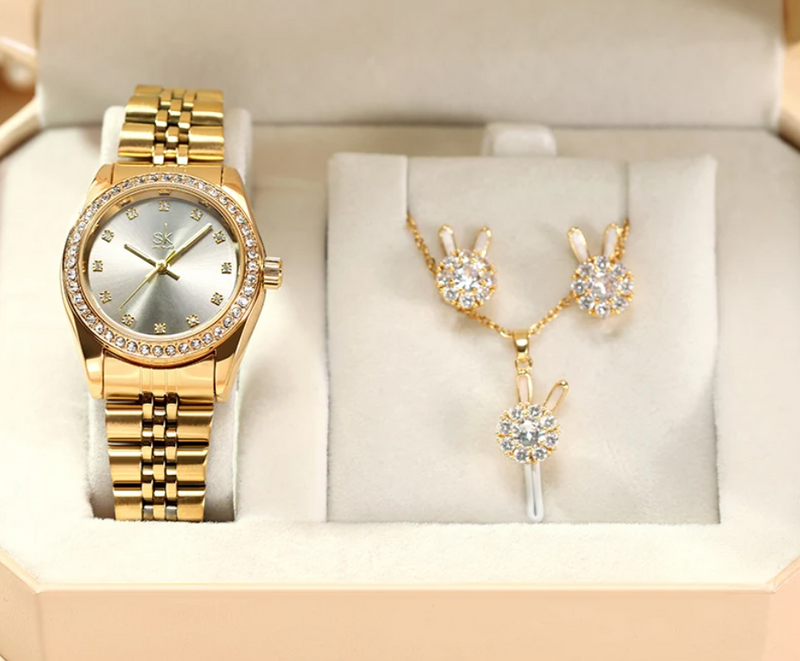 OVERFLY SHENGKE Analog Watch with Jewellery Combo Set For Ladies(K0156-Gold)