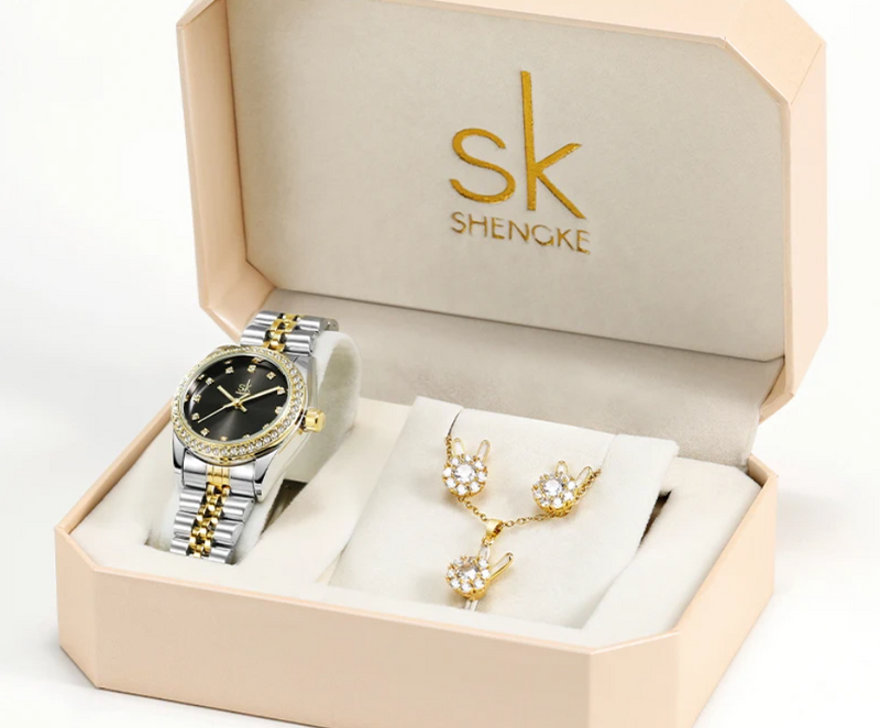 OVERFLY SHENGKE Analog Watch with Jewellery Combo Set For Ladies(K0156-Gold)