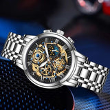 OVERFLY LIGE Mens Watch Analog Chronograph Luxury Watch Gold and  Steel Strap Wrist Watch For Men